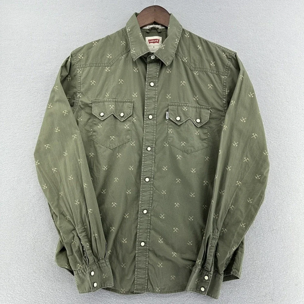 2013 Levis Western Gold Rush 49er Pick Axe Pearl Snap Button Up Shirt SZ M RARE!